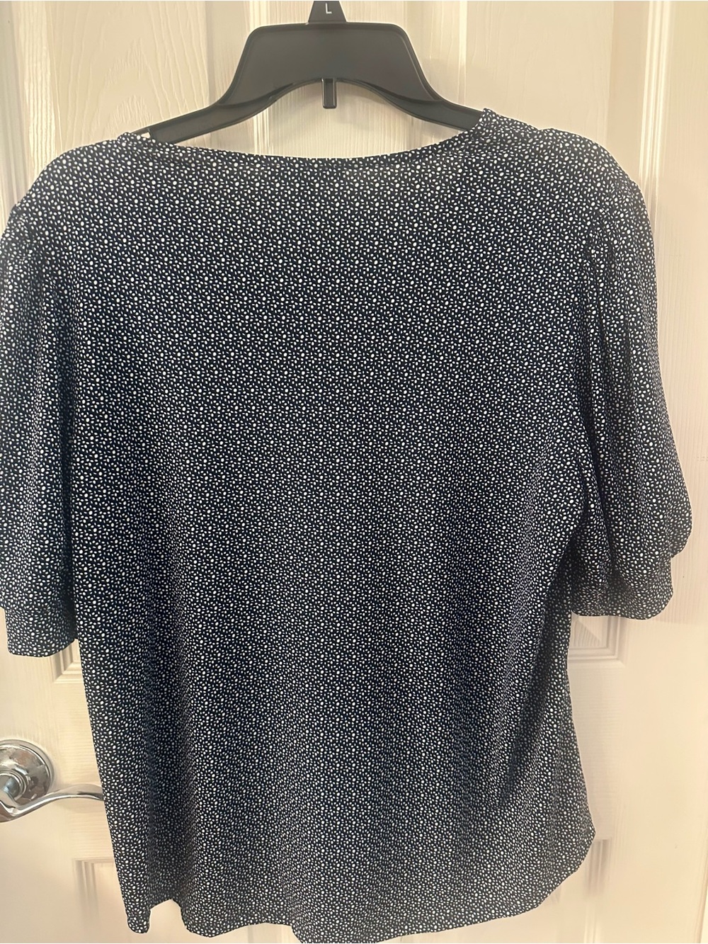 Adrianna Papell Navy/ White V-Neck Button Front Dot Blouse - Picture 2 of 4